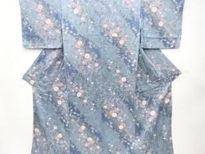 未使用品　山本寛斎　斜め縞に菊・梅模様　小紋着物